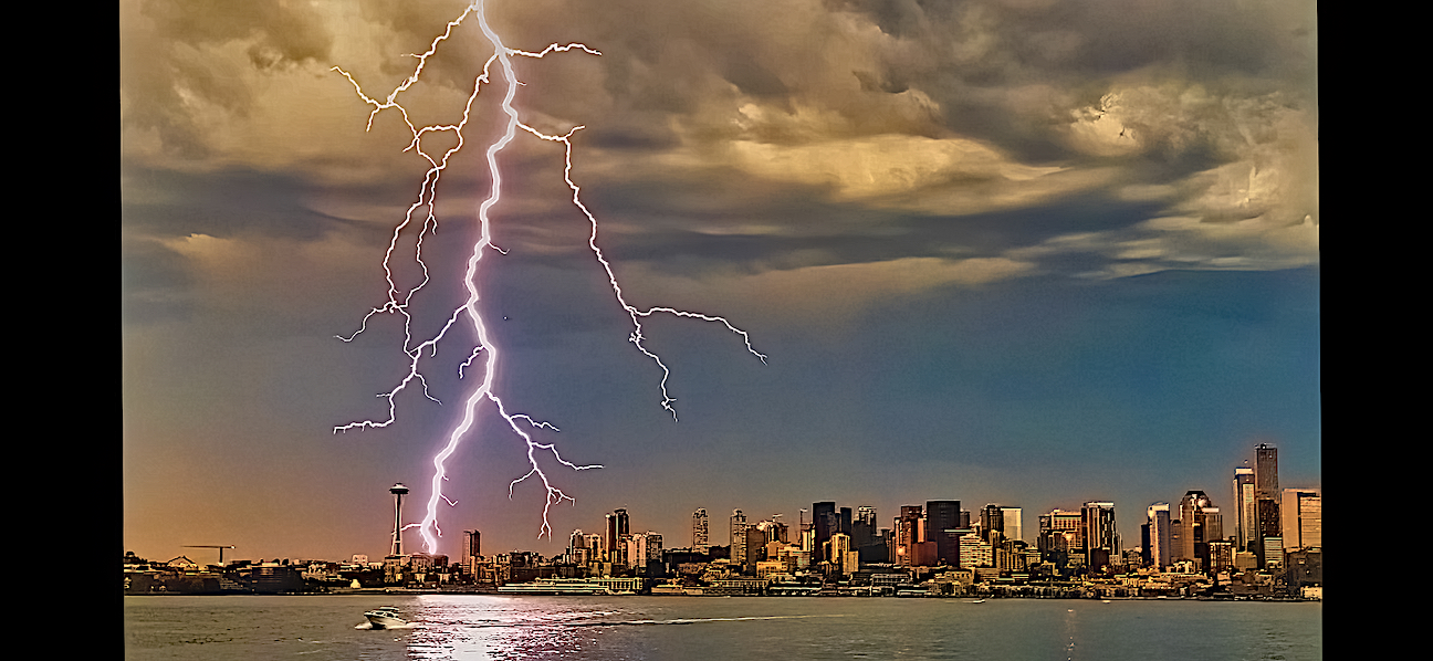 Summer lightning flashes Seattle Westside Seattle